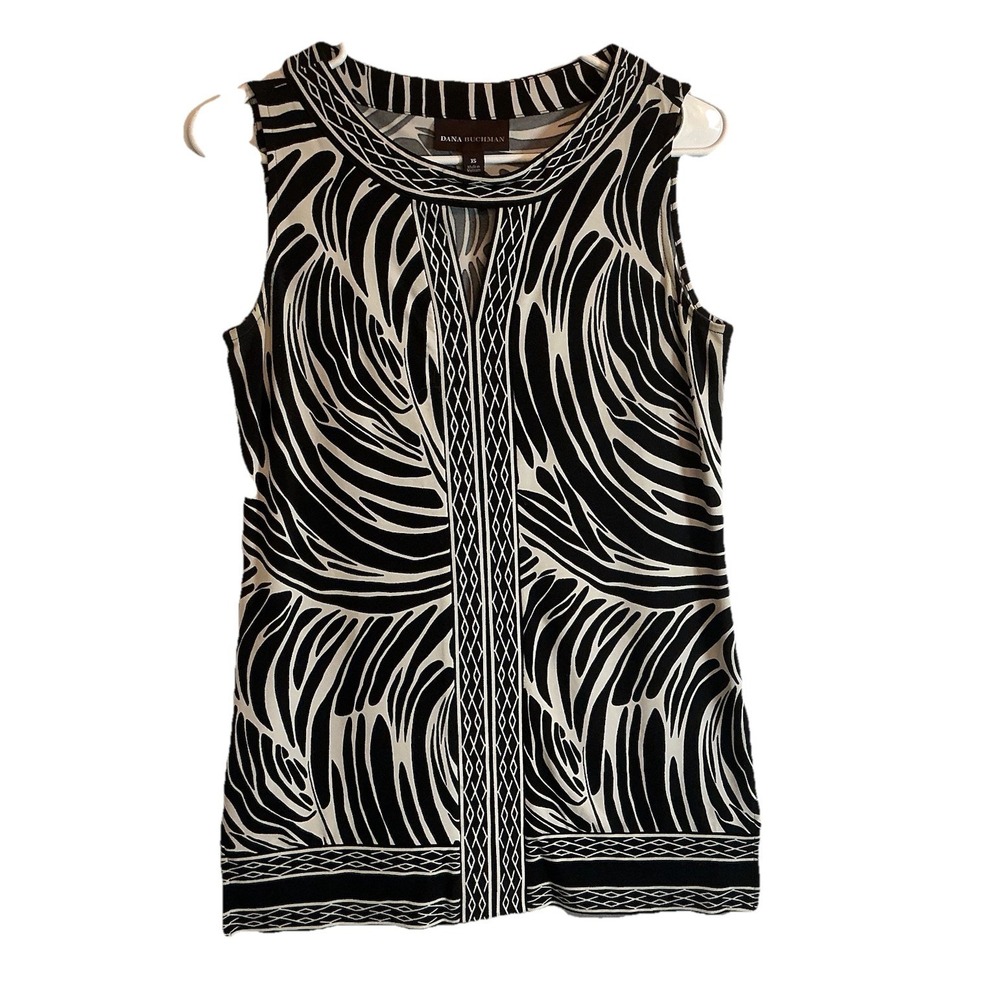 Dana Buchman Sleeveless Tunic‎ Top Black and White Geo Print Stretch Size XS
